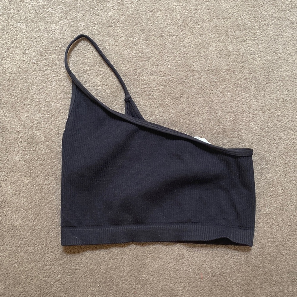 NWOT 12th tribe ribbed black cropped one shoulder top one size